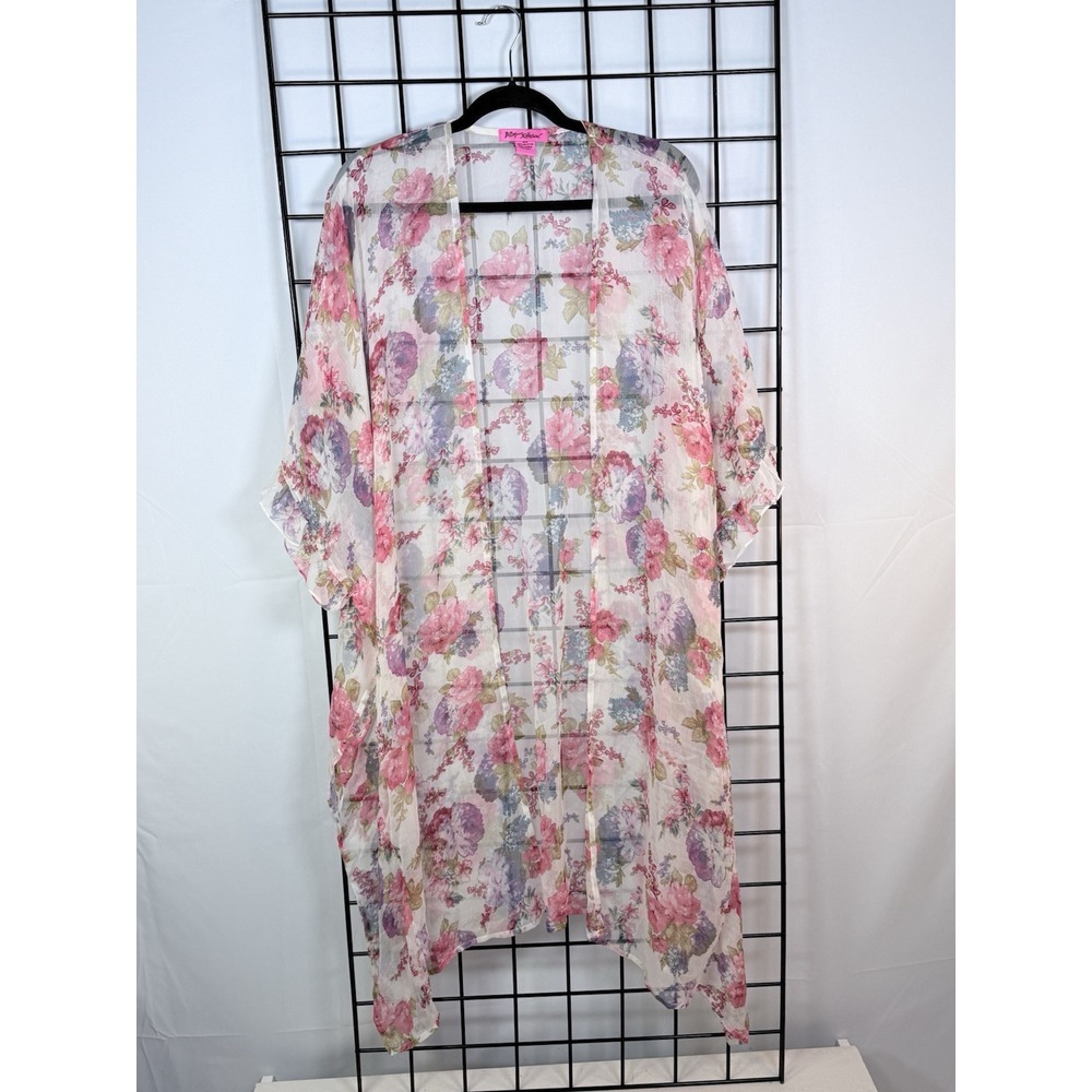 Betsey Johnson Floral Sheer Kimono Kaftan Beach Cover Duster One Size Fits Most‎